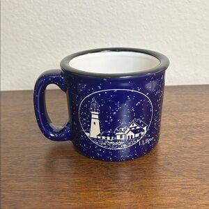 L.L. Bean Large Blue Speckled Ceramic Stoneware 16oz. Lighthouse Coffee Mug